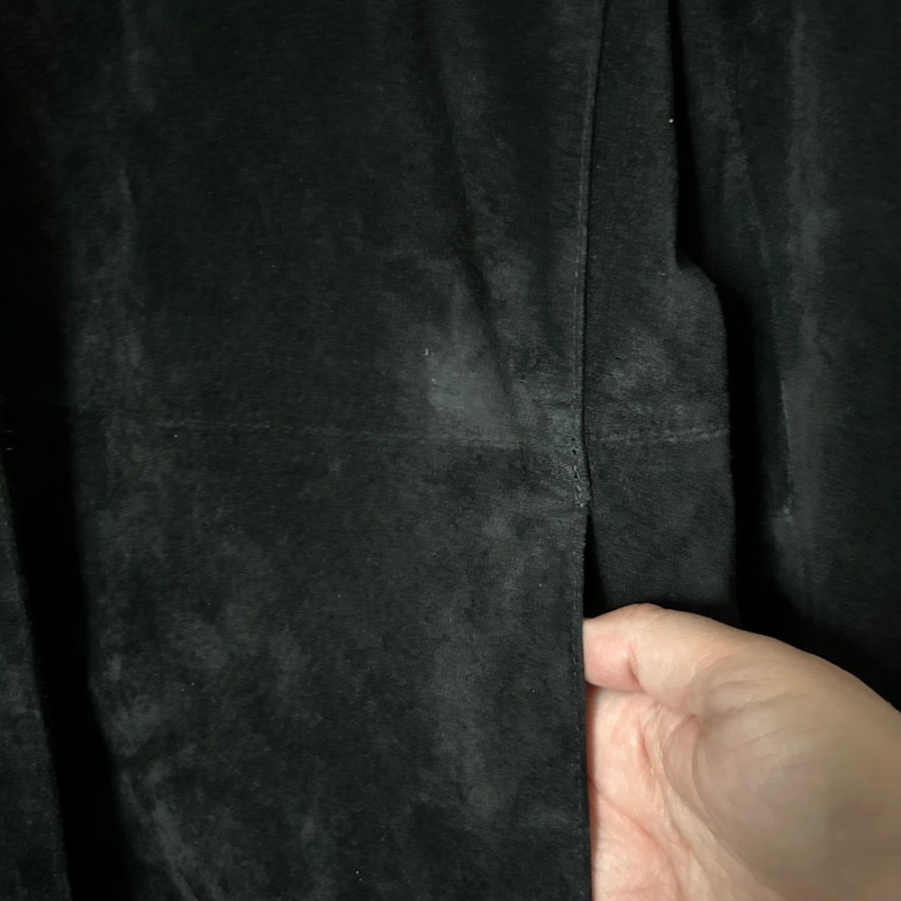 Vintage Outfit JPR Leather Black Suede Trench Coat Jacket Longline Button Size 8 - Picture 5 of 7
